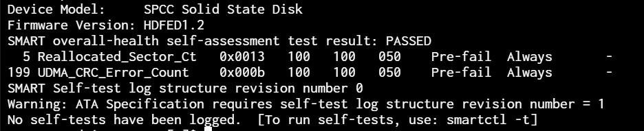 smartctlで確認したSSDのSMART情報